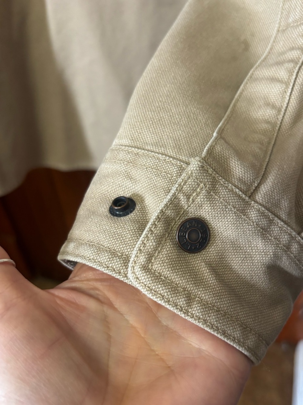 L.L.Bean Tan Canvas snap button Jacket - Picture 5 of 11